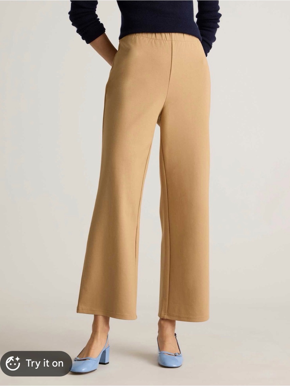 Quince Organic Cotton Double Knit Wide Leg Pants Soft Camel XL Office Comfort
